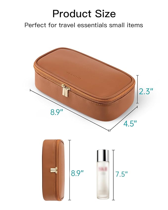 VLANDO Cosmetic Travel Bag with Separate Brush Storage,Brown
