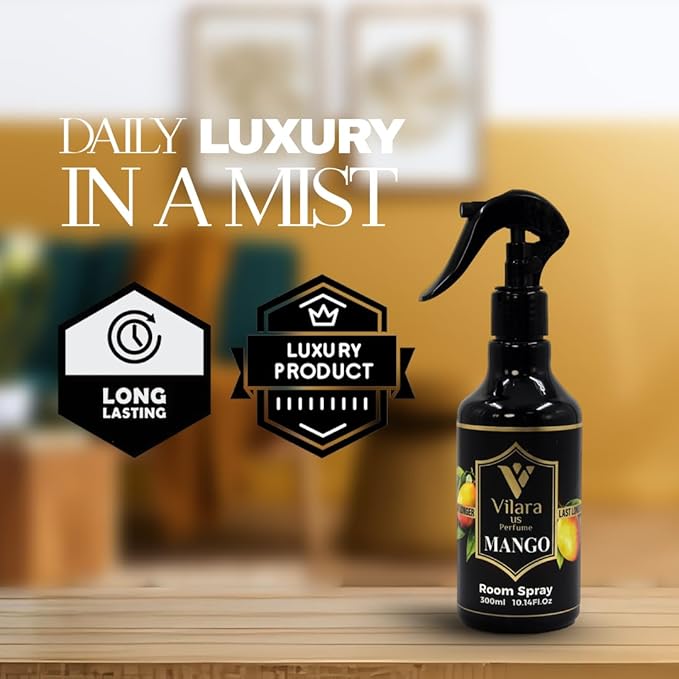 Vilara US Perfume Room Spray Freshener - Long-Lasting Luxury Scents - Room and Linen Spray for Bedding, Sheets, Fabric, Furniture for Aromatherapy - 10.14 fl oz (Mango)