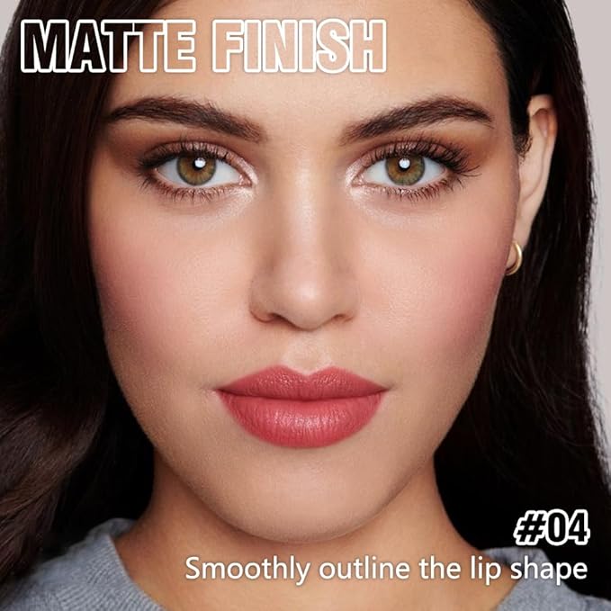 QIDSTERS Matte Lipstick Crayon Set for Women, Ruby Red 24 Hour Lipstick Lip Liner Pencil, Neutral Lip Stick Lipliner Long Lasting Waterproof Smudge Proof, Vegan & Cruelty-Free, 04