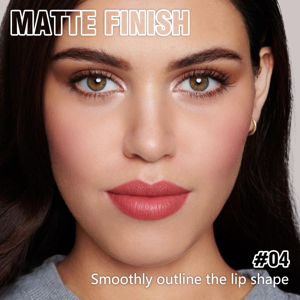QIDSTERS Matte Lipstick Crayon Set for Women, Ruby Red 24 Hour Lipstick Lip Liner Pencil, Neutral Lip Stick Lipliner Long Lasting Waterproof Smudge Proof, Vegan & Cruelty-Free, 04