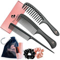Vivedge Carbon Fiber Hair Comb Set for Curly Hair Woman|Wide Tooth Comb, Parting, Fine Tooth for Detangling, Styling for Natural Fine Straight to Curly, Thick, Wet or Dry Hair (Black-Pink)