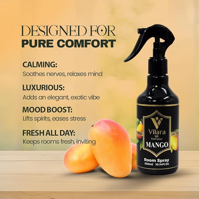 Vilara US Perfume Room Spray Freshener - Long-Lasting Luxury Scents - Room and Linen Spray for Bedding, Sheets, Fabric, Furniture for Aromatherapy - 10.14 fl oz (Multipack 3:Mango,Jasmine,Spring)