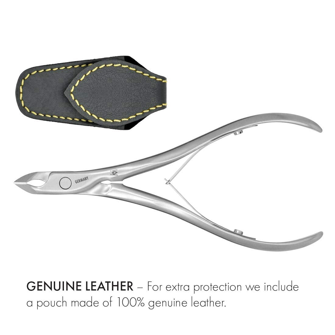 GERMANIKURE Standard Professional Cuticle Trimmer - 1/2 Half Jaw Nipper - Ethically Made in Germany - FINOX Stainless Steel Sharp Cuticle Remover in Leather Case – Manicure Tool, r175, 5mm