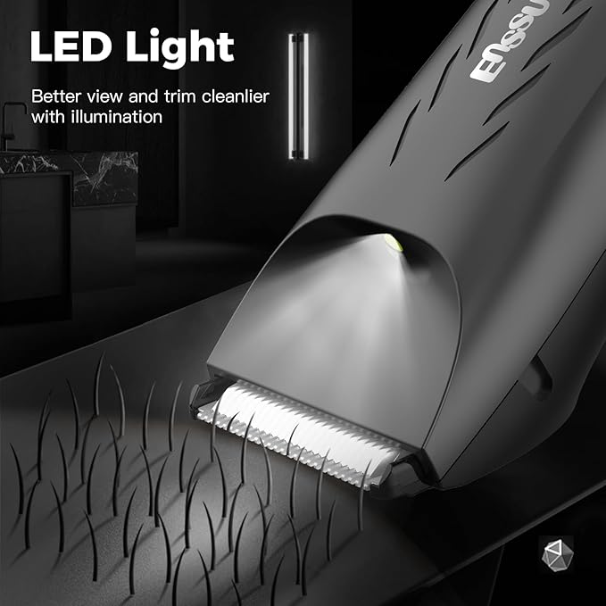 ENSSU Body Hair Trimmer for Men: 2-in-1 Manscape Trimmer & Shaver with LED Light for Ball/Pubic/Groin,Waterproof Trimmer for Men,No-Nick Shaving,Smooth Grooming