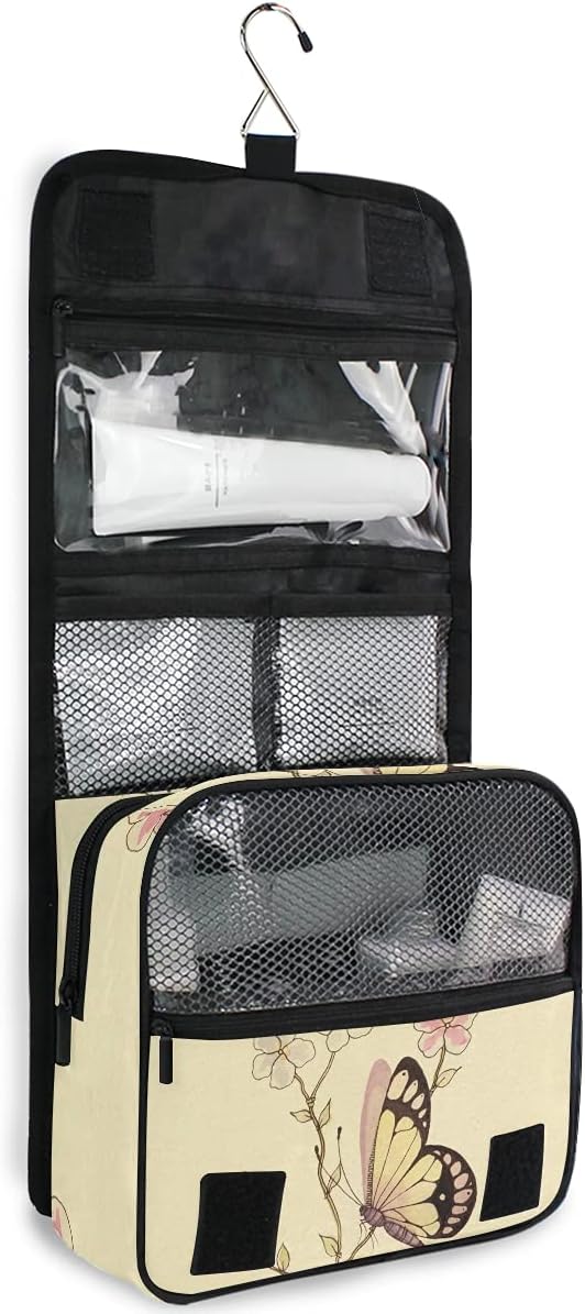 senya Hanging Travel Toiletry Bag Kit Makeup Case Cosmetics Organizer for Men Women (Butterfly Watercolor)