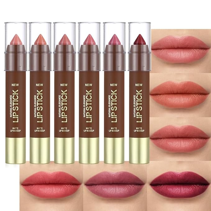 QIDSTERS 6Pcs Matte Lipstick Crayon Set for Women, 24 Hour Lipstick Lip Liner Pencil, Neutral Lip Stick Lipliner Long Lasting Waterproof Smudge Proof, Vegan & Cruelty-Free