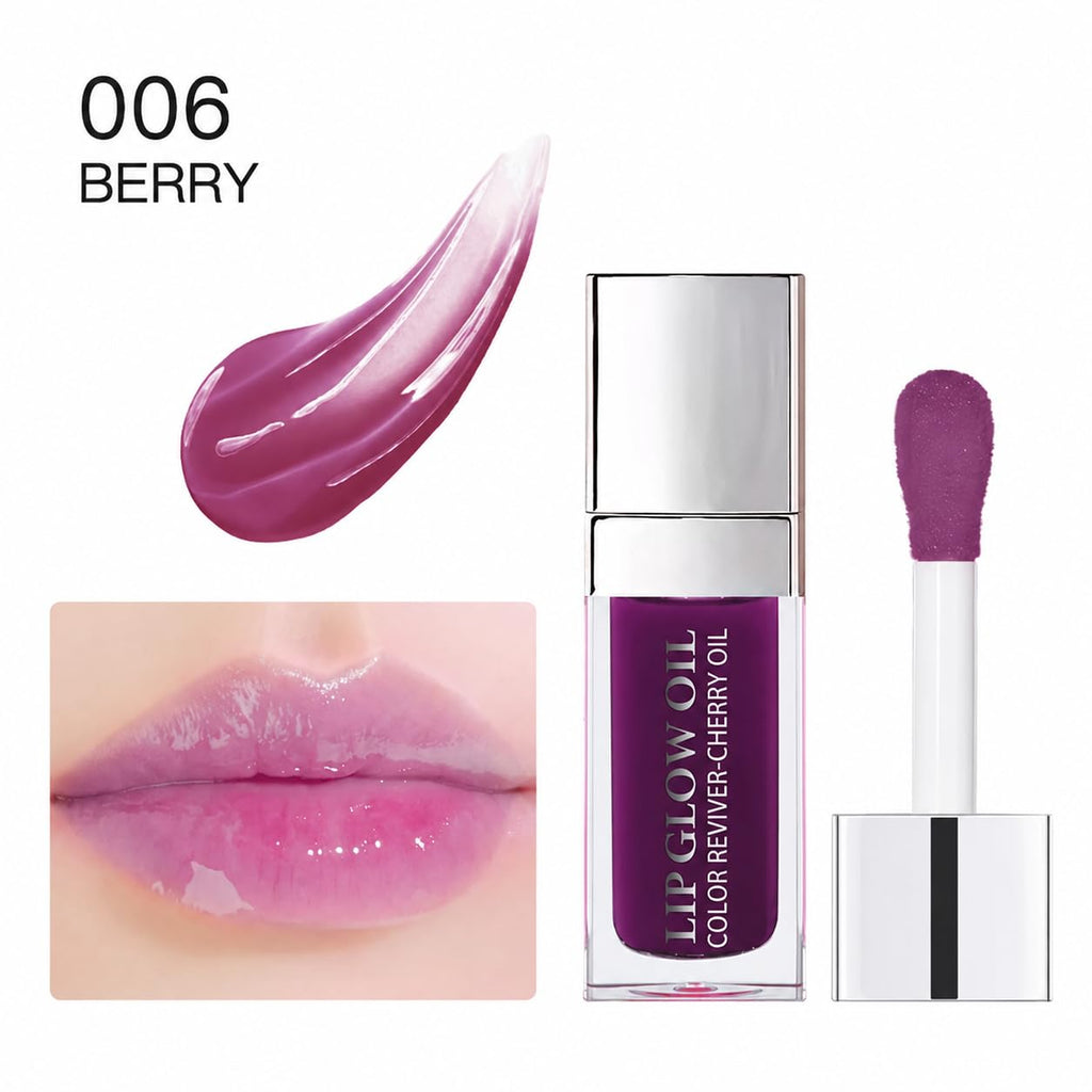 GECOMO Hydrating Lip Glow Oil, Lip Oil Gloss Transparent Toot Tinted Nourishing Long Lasting Repairing Lightening Lip Lines (BERRY) 0.2 OZ