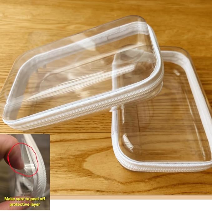 Dressica Clear Zipper Hard Shell Case, See Through Transparent Pouches for Makeup Cosmetic Storage Organizer (S+S)