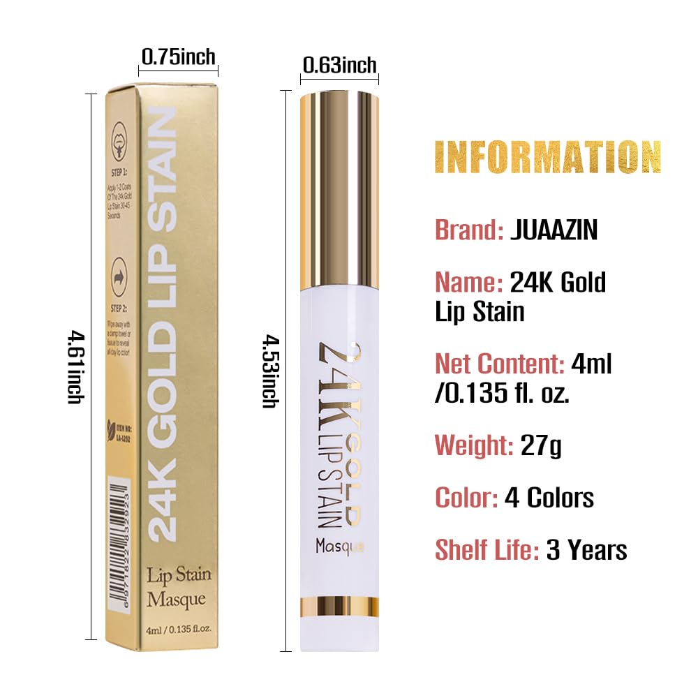 JUAAZIN All Day Lip Stain Peel Off Gold Liquid Lip Gloss Tattoo, Ruby Red Matte Finish Peel Off Lip Stain Masque, Long Lasting Waterproof Lip Tint, Transfer-proof for All Skin Types 03#