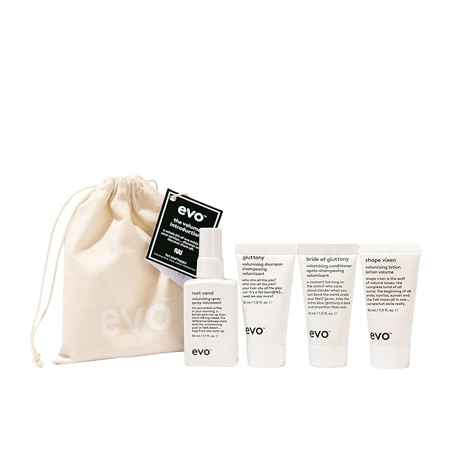 Evo Volumizing Introduction Set - Sulfate-Free Shampoo, Conditioner, Root Spray & Styling Lotion For Fine Hair - Travel Size
