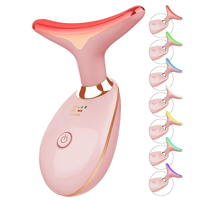 Jobazok 7 Color Face and Neck Massager Light Therapy, Red Light Based Facial Massager for Skin Care, Firming, Smoothing (Rose Golden)