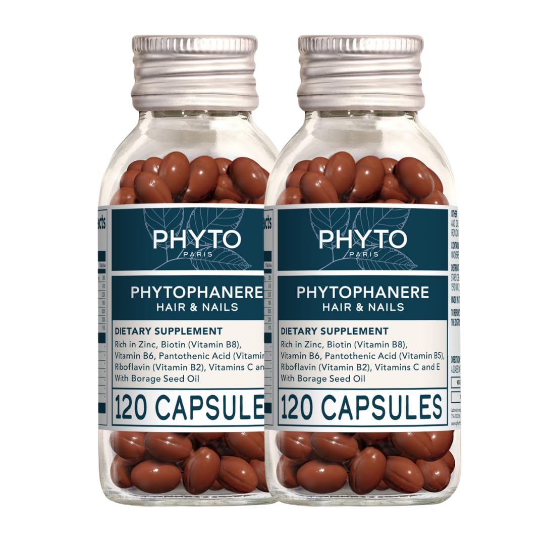 PHYTO Phytophanère Hair Growth Supplement for Women & Men - Biotin, Zinc & Vitamin B6 for Thicker, Stronger Hair & Nails - 120 Capsules, 2-Month Supply