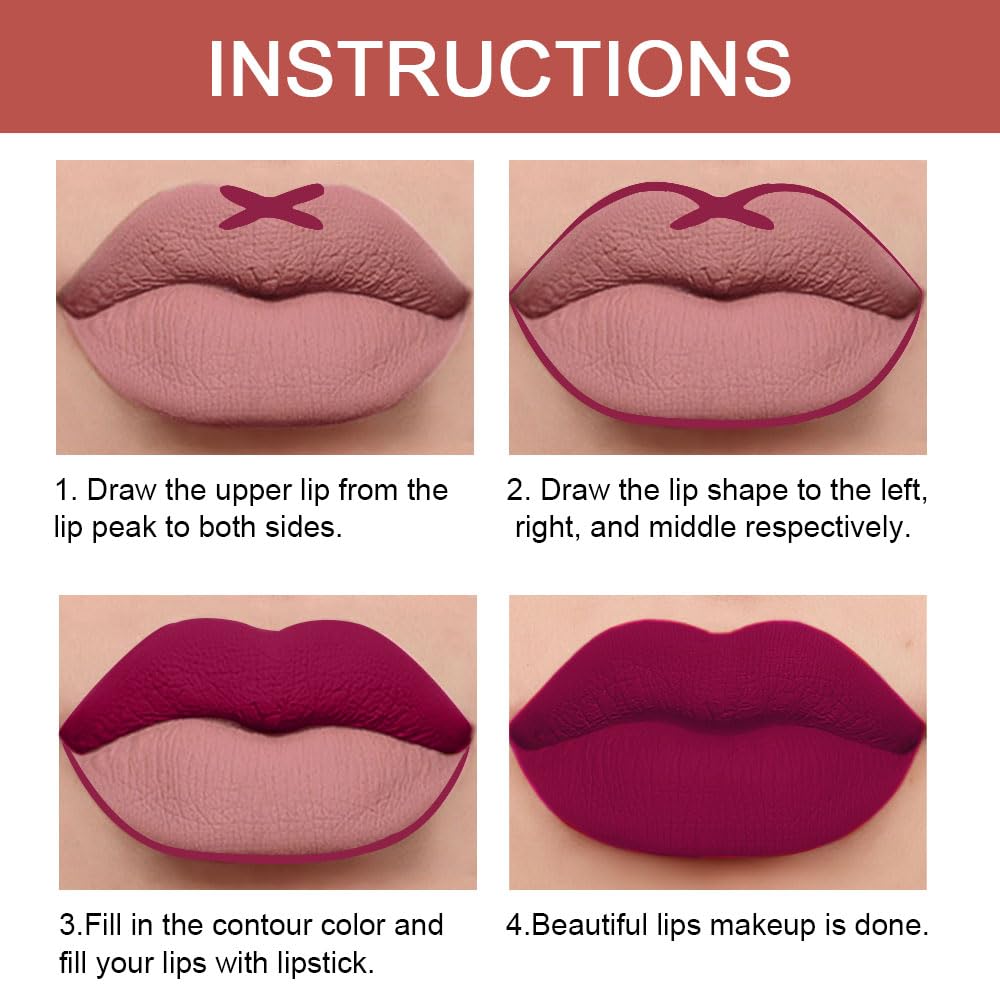 HHLTOH 2-in-1 Plum Purple Lip Liner & Lipstick Set Kit for Women, Matte Lips Kit with Lip Liner Lip Stains Long Lasting Waterproof 24 Hour Lipstick and Lip Liners Combo Lipliners Pencil Set 05