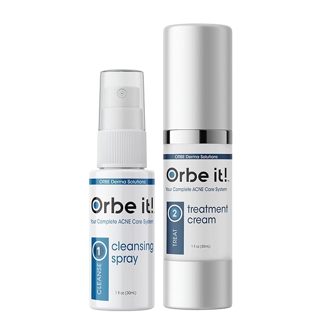 ORBE Derma Solutions Orbe it! 2-Step Acne Treatment w/ Salicylic Acid for Face & Body – Helps Unclog Pores & Reduce Pimples, Back Acne, Ingrown Hairs, Razor Bumps, Folliculitis – Spray 1oz & Cream 1oz