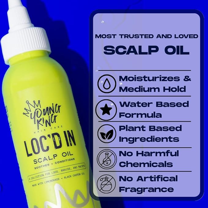 YOUNG KING HAIR CARE Scalp Oil for Boys & Men | Nourishes & Strengthens Curls | Black Castor Oil + Lemongrass | Moisturizes Dry Scalp & Hair | For Curly Hair, Braids, Locs & Twist | Plant Based | 4oz