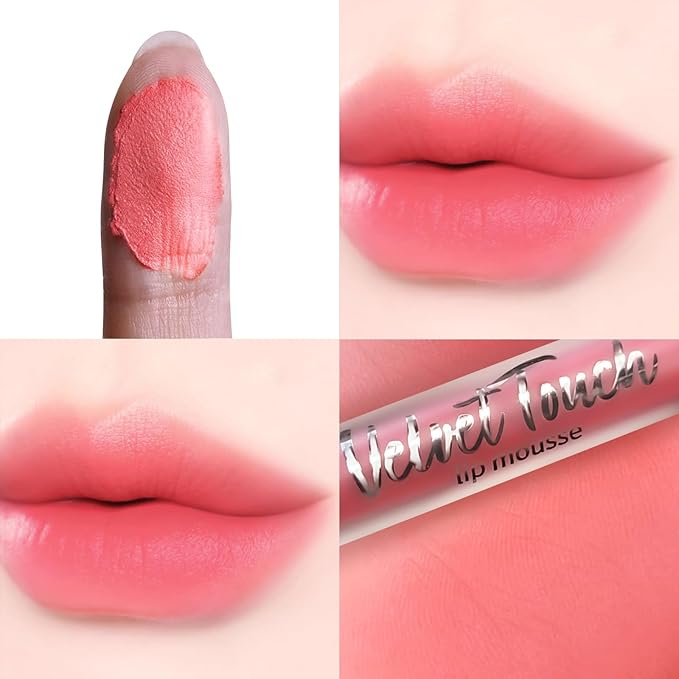 Lip gloss, matte velvet Lip mousse, long-lasting color retention, brightening lip mud,smooth Pigmented Non-fade-semi-paste lipstick, Daily、party and festival cosmetics gift (Rosy Whisper-1#)