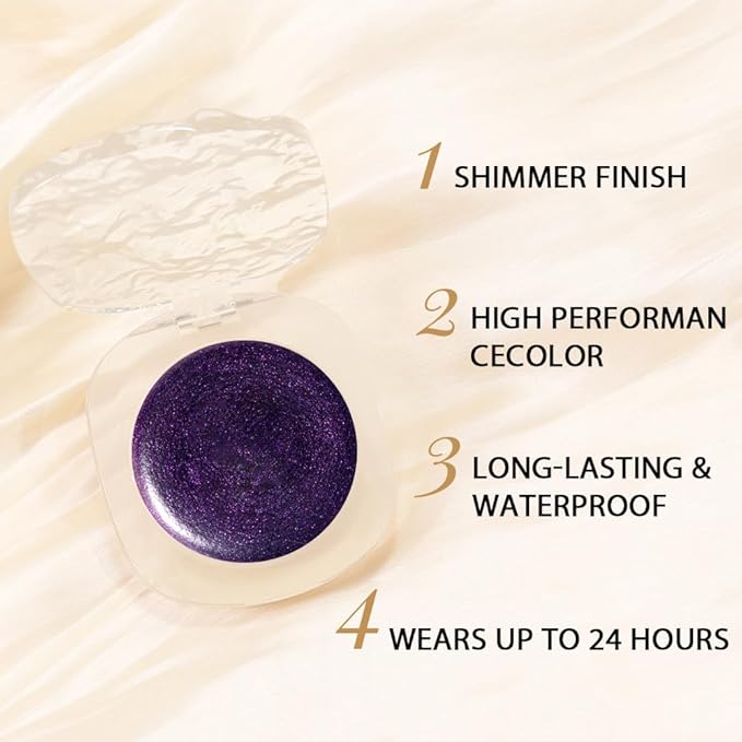 FeiCuiYun Dark Purple Cream Glitter Shimmer Metallic Eyeshadow Palette Makeup Halloween Birthday Party Wear, Natural Single Mini Instant Holographic Eyeshadow For Women, Sombras Crema Para Ojos
