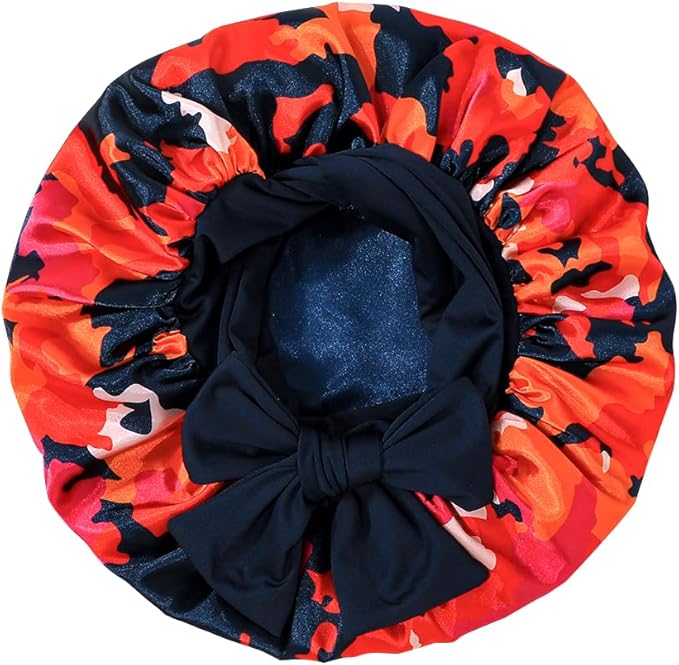 GDTOGRT Satin Silk Bonnet for Sleeping Women, Double Layer Sleep Hair Bonnets Caps for Curly Natural Hair with Tie Band - Blue-Mix