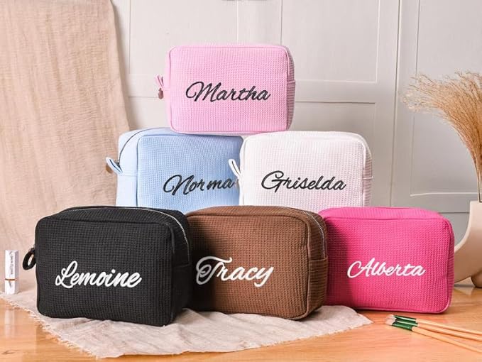 Personalized Embroidered Waffle Cosmetic Bags, Thicken Beauty Makeup Bag