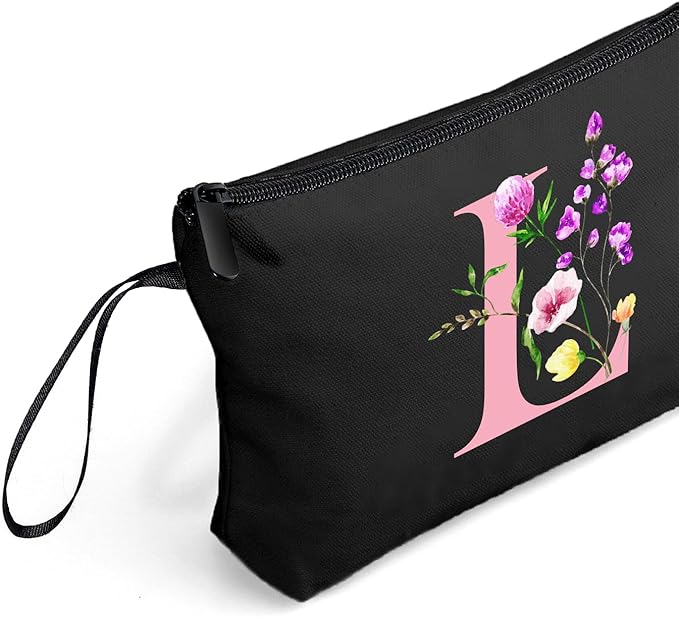 SEAMOON A-Z Personalized Gifts for Women, Makeup Bag Small with Mirror, L