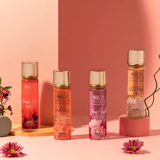 So...? Unique Peony Blush Body Mist - Floral, Fruity Vanilla Perfume with Bergamot and Pear Notes - Perfume for Women - Body Spray for Women - 5.1 oz