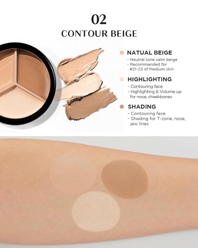 THESAEM Cover Perfection Triple Pot Concealer 2-Pack Set - 01 Correct Beige & 02 Contour Beige Bundle - 6-Color Multi Concealer Palette Kit - Korean Makeup with Sweet Almond Oil for Complete Coverage
