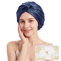 SYSYERAN 100% 19MM Mulberry Silk Hair Bonnet for Sleeping Women(Navy)