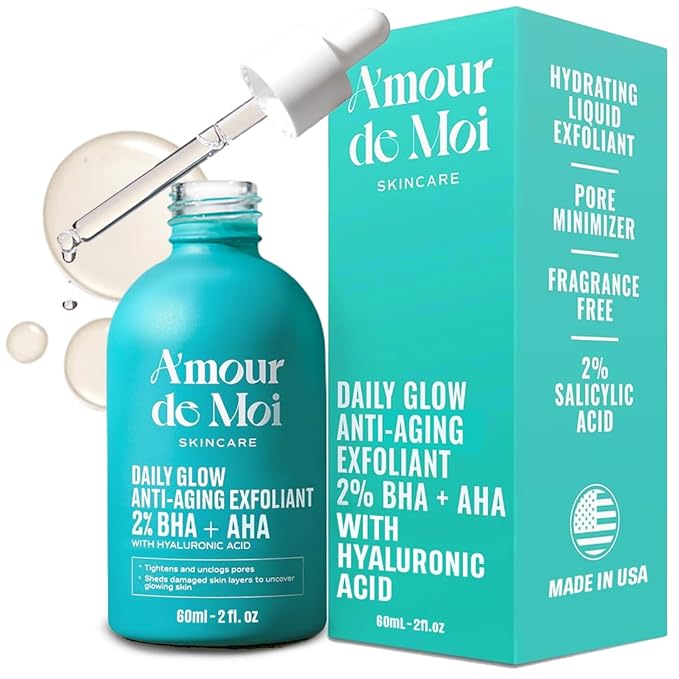 ADM 2% BHA AHA Liquid Exfoliant - Salicylic Acid Serum - Pore Minimizer, Gentle Peel for Blackheads & Wrinkles with Hyaluronic Acid, Fragrance-Free, Hydrating for All Skin Types, 2oz