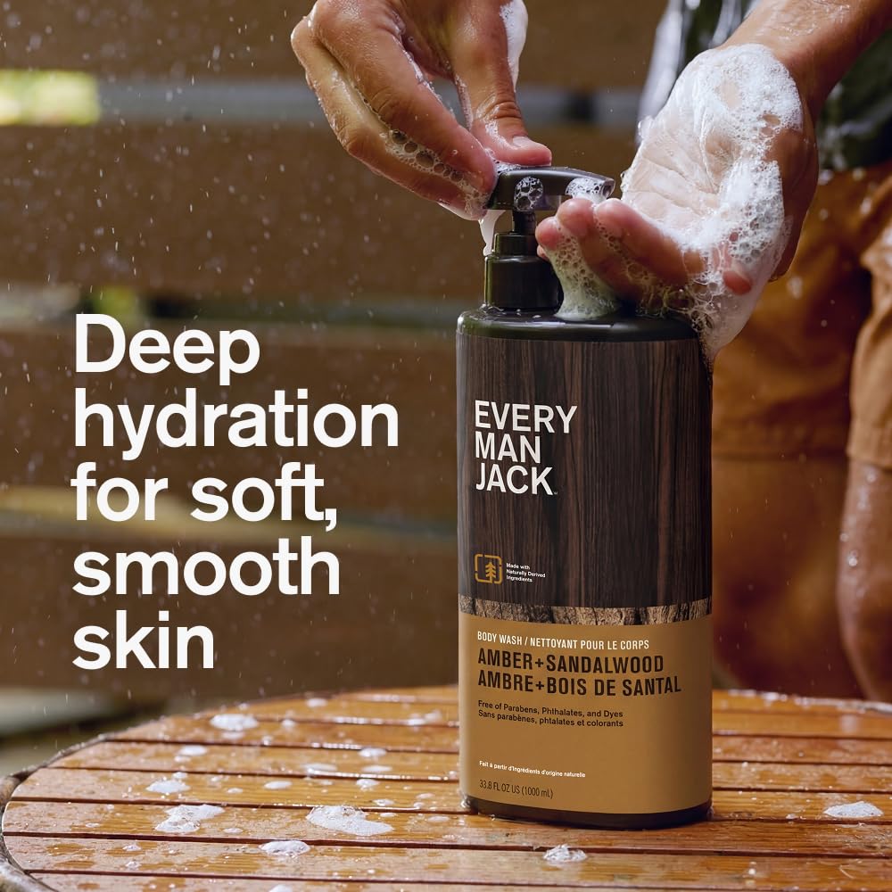Every Man Jack Hydrating Amber Sandalwood Body Wash for Men, Value 2pk