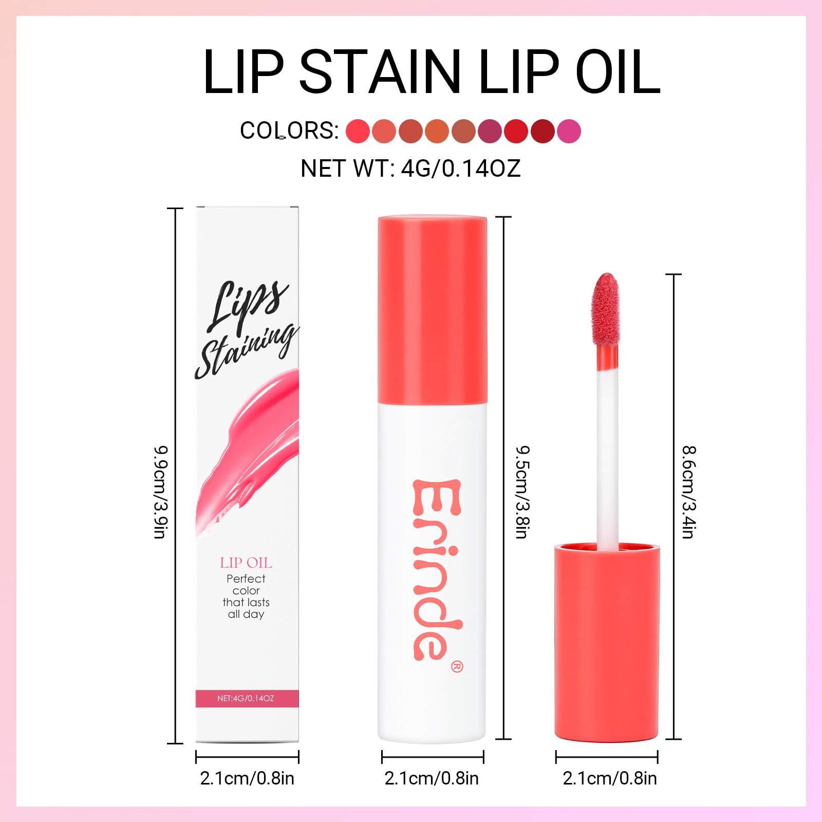 Erinde Lips Staining Lip Oil, Glossy Lip Stain, Long-Lasting Lightweight Lip Staining Oil, Moisturizing Plumping Hydrating Glossy Lip Tint, Vegan & Cruelty-Free, 09