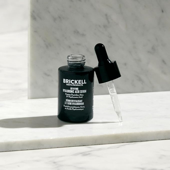 Brickell Men's Anti Aging Hyaluronic Acid Serum for Face, Reviving Day Serum for Men, Facial Serum With Hyaluronic Acid, Aloe, and Peptides, 1 Ounce, Scented