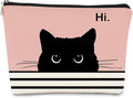 BARPERY Cute Cat Makeup Bag - Black & Pink, Small Cosmetic Bag for Women & Girls, Birthday Gift for Cat Lovers & Owners