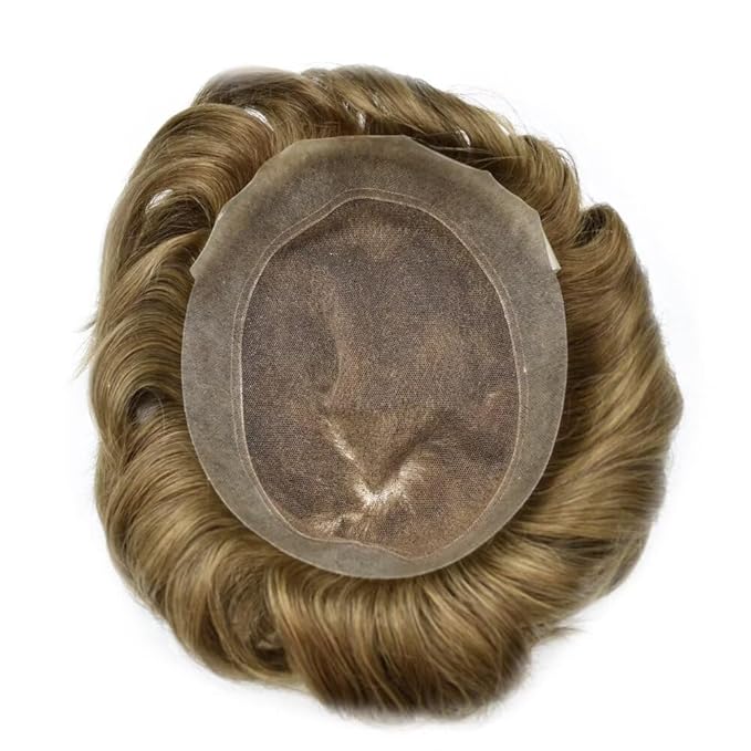 FACE MIRACLE Toupee for Men Lace Center Mens Toupee Hairpiece for Man Human Hair Replacement System Lace Center with Poly around Hair Units Mens Wig Hair Prosthesis 6"X9" 7# VERY LIGHT BROWN