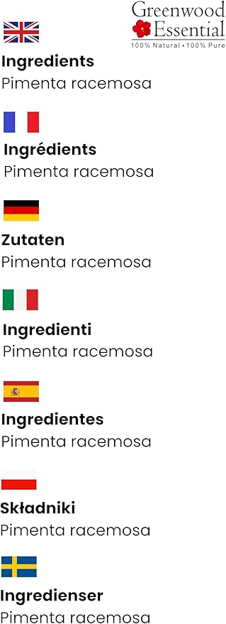 Greenwood Essential Pure Bay Essential Oil (Pimenta racemosa) with Glass Dropper Steam Distilled 30ml (1 oz)