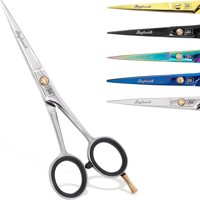 Stylonik Hair Cutting Scissors-Professional Hairdressing Scissors for Women,Men,Hair Stylists,Salon,Barber- 6.5-Inch Stainless Steel Hair Scissors with Finger Rest (Classic Scissor Shinny Polish)