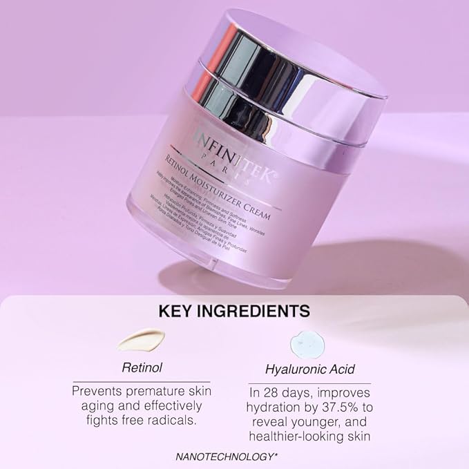 Infinitek Paris Retinol Face Moisturizer | 1% Retinol Cream with Hyaluronic Acid | Facial Cream for Wrinkles, Fine Lines, and Dark Spots | 1.7 oz / 50 g