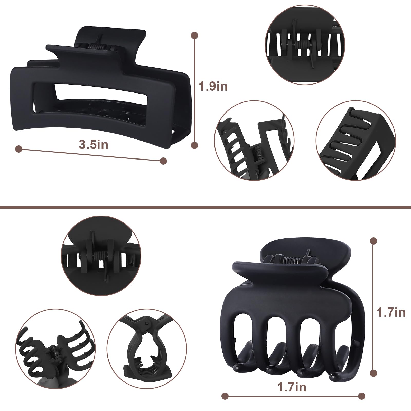 SMKSL Medium Hair Clips for Women 8 Pcs Small Claw for Thin and Thick Hair 2 Styles Clips for Hair Combination Rectangle Jaw Clips Hair Accessories for Women and Girls (Black)