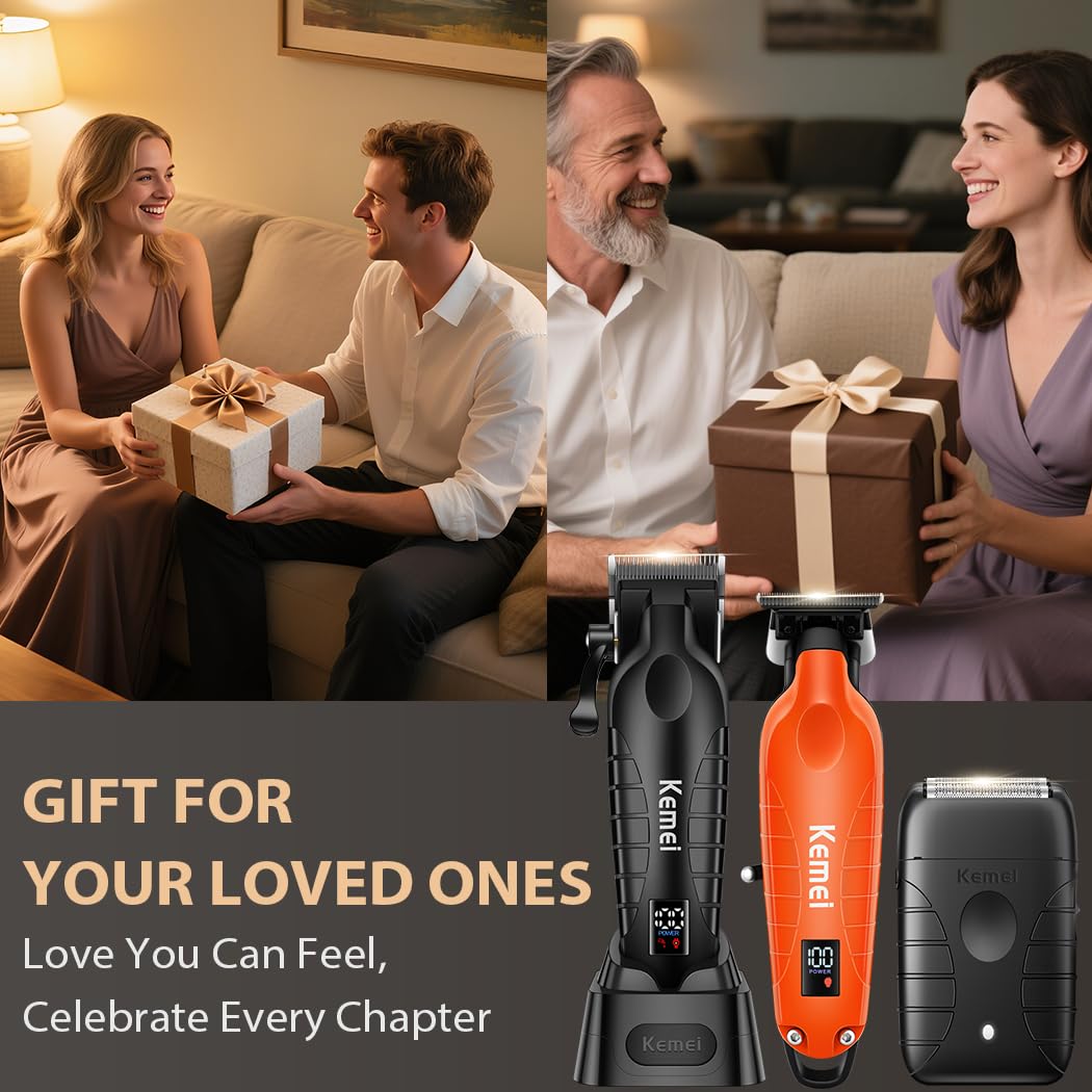 KEMEI KM-2293 3-Piece Cordless Barber Kit with Foil Shaver, Orange