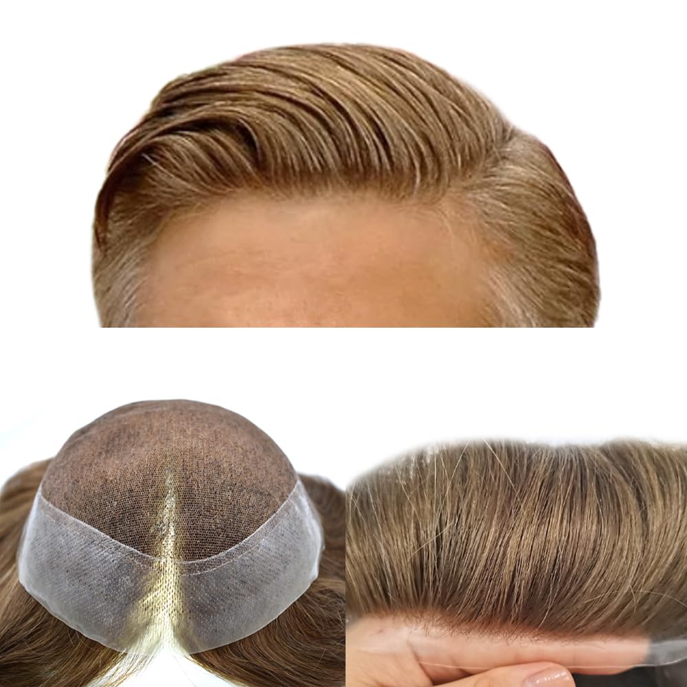 FACE MIRACLE Lace Front Mens Toupee Human Hair System Swiss Lace Center Toupee for Men Thin Skin PU Around Hair Replacement System V-Looped Mens Hair Wig Units 6"X9" 1B# OFF BLACK