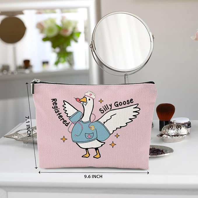 BQXH Pink Nurse Practitioner Gifts Makeup Bag, Funny Goose Cosmetic Bag