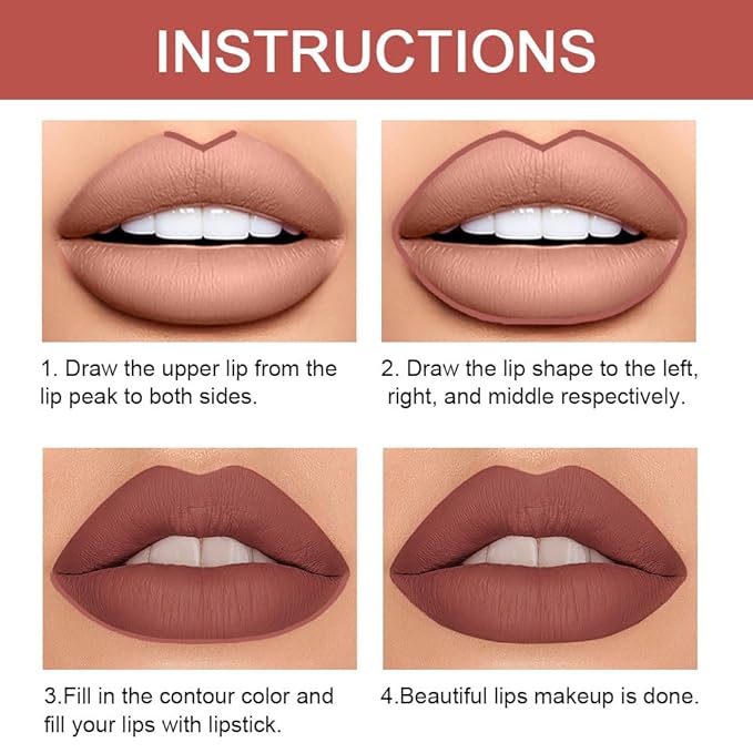 HHLTOH 2-in-1 Brown Lip Liner & Lipstick Set Kit for Women, Matte Lips Kit with Lip Liner Lip Stains Long Lasting Waterproof 24 Hour Lipstick and Lip Liners Combo Lipliners Pencil Set 11