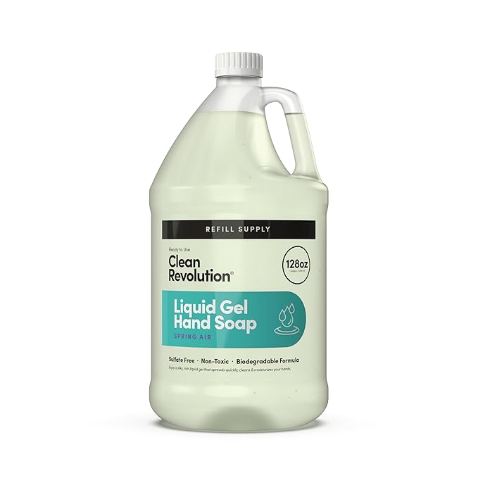 Clean Revolution Liquid Gel Hand Soap Refill with Real Essential Oils – Sulfate-Free Gel Hand Wash, Moisturizing Bulk Refill, Non-Toxic Formula, Made in the USA (Spring Air) 128 Fl Oz