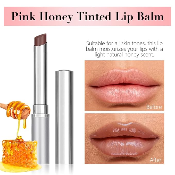 FeiCuiYun Nude Brown Honey Tinted Lip Stain Lip Balm Lip Gloss Lipstick, Sheer Hydrating Lip Stains Tint, Moisturizing Lip Color for All Skin Tones, Nourishing Lip Balm with Natural Black Cherry 08#
