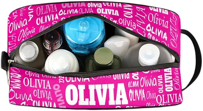 KFNHN Custom Name Rosy Pink Organizer Case Toiletries Container Bag