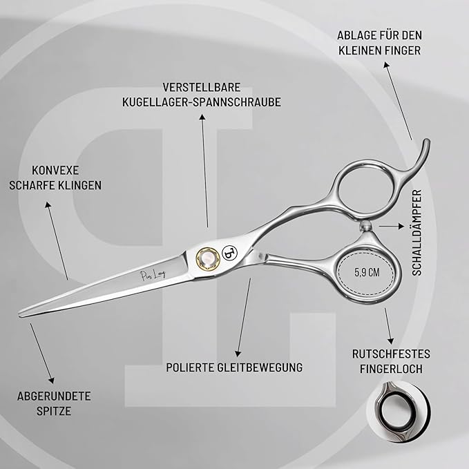 PIUS LANG Professional Hair Cutting Scissors 6.5" Since 1852 – Premium Shears for Beauty Students, Beginner Stylists & Premium Home Use, Convex Blades, Ball-Bearing Tension System + Pouch