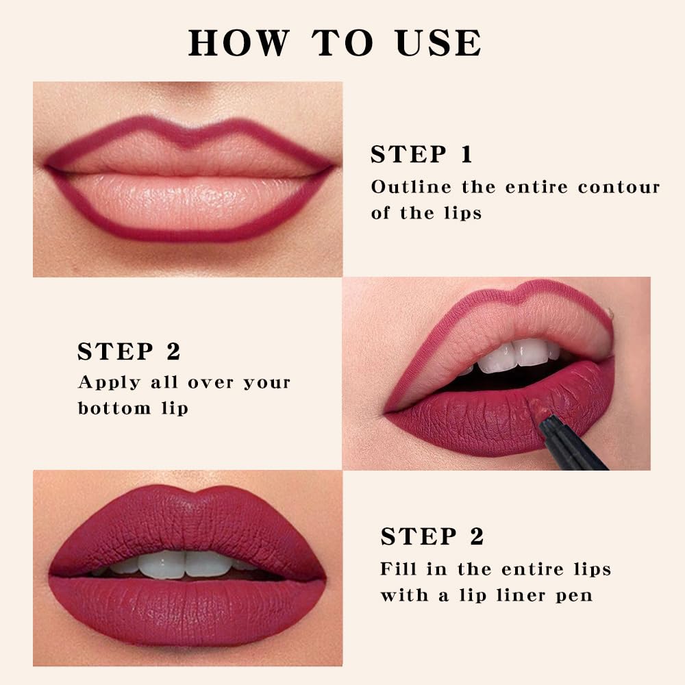 Kaely 3Pcs Chocolate Nude Brown Wine Longwear Liquid Lip Liner Waterproof, 24 Hour Long Lasting Lip Liner Stain Marker Pen, 2-in-1 Matte Semi Permanent Lipliner & Lipstick, 11+12+14