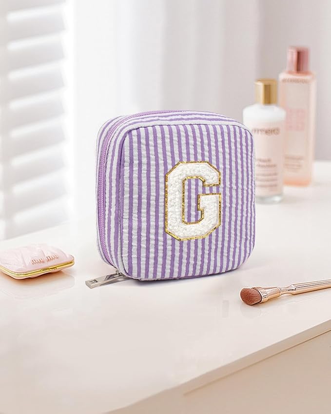 LETGO Birthday Gifts for Women - Personalized Cute Purple Initial Cosmetic Makeup Pouch Make Up Toiletry Bag for Her Mom Teacher Friend Girlfriend Wife Teacher's Day Gifts 21st Birthday Giftss