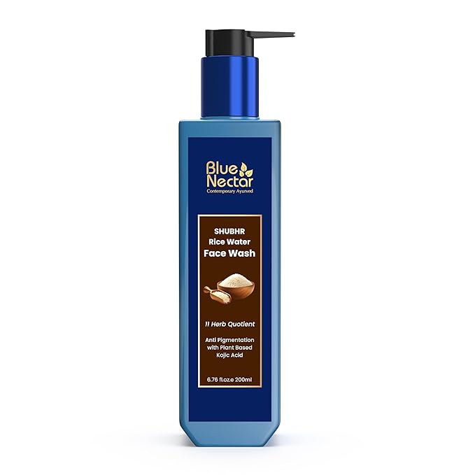 Blue Nectar Rice Water Face Wash with 2% Kojic Acid for Pigmentation | Face Cleanser for Oily, Dry & Sensitive Skin | Face Wash for Women & Men (11 Herbs, 6.76 Fl Oz)