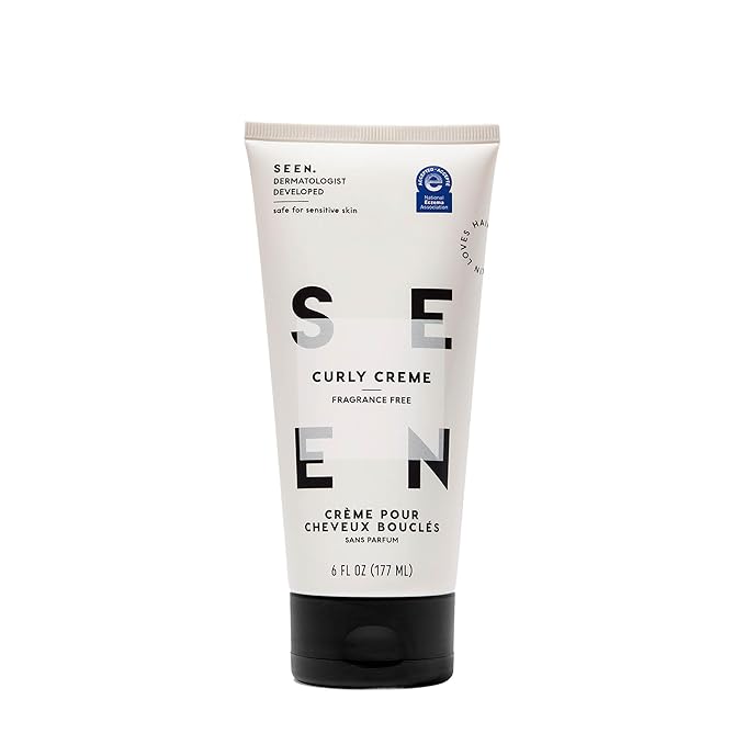 SEEN Curly Creme, Fragrance Free - Non-Comedogenic Curl Defining Styling Hair Cream - Dermatologist-Developed - Anti-Frizz- Heat Protectant - Safe for Sensitive Skin