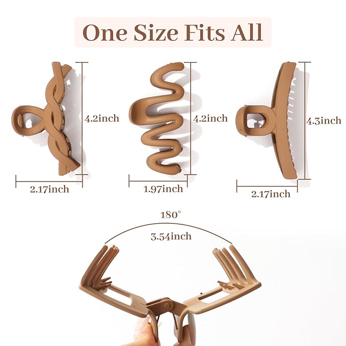Matte Non-Slip Large Hair Clips for Women 8PCS (4 Beige+4 Khaki)